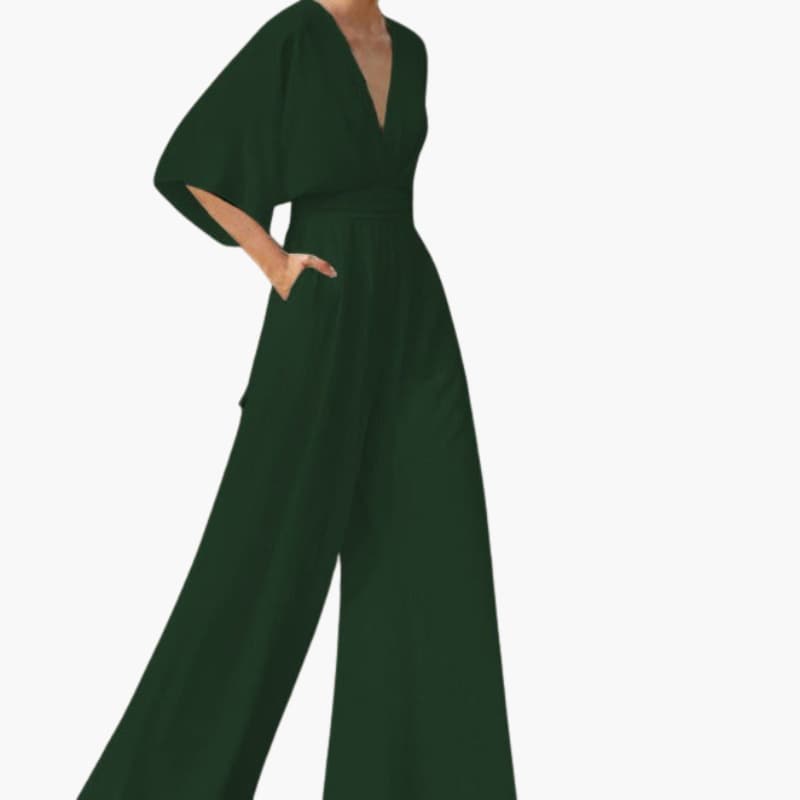 Women’s Jumpsuit with V-Neckline and Half Sleeves