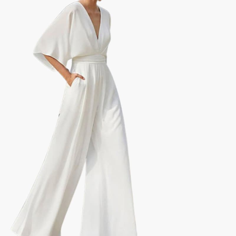 Women’s Jumpsuit with V-Neckline and Half Sleeves
