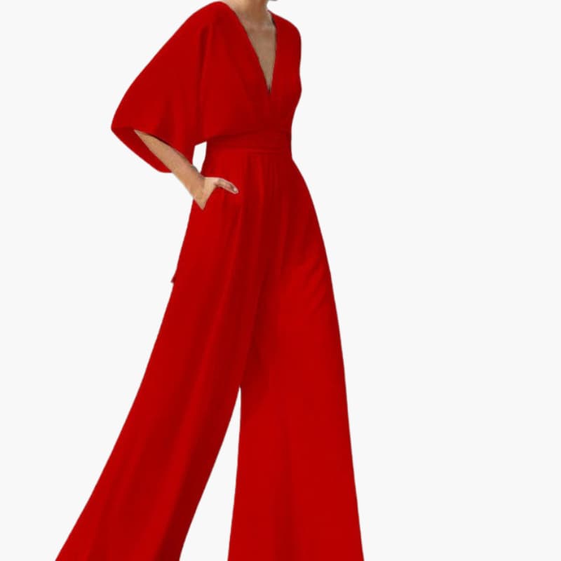 Women’s Jumpsuit with V-Neckline and Half Sleeves