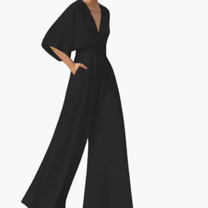 Women’s Jumpsuit with V-Neckline and Half Sleeves