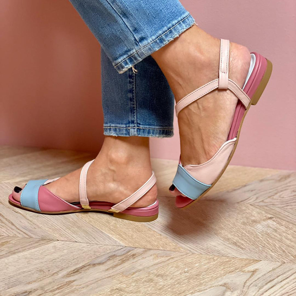 Roselina™ | Asymmetrical Pink Color Block Sandals