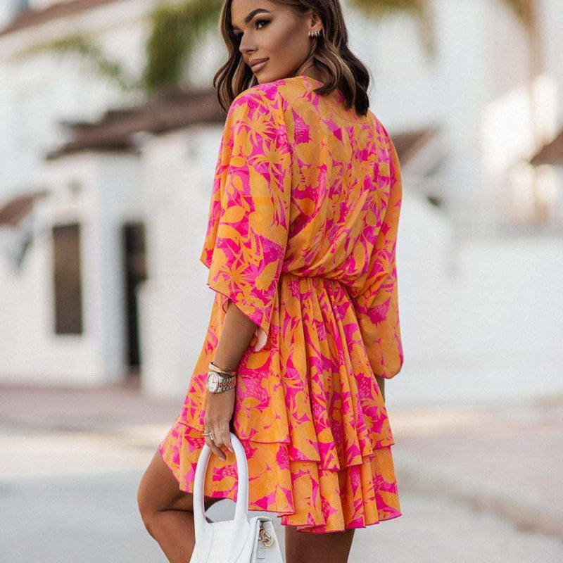 Boho Floral Ruffle Mini Dress