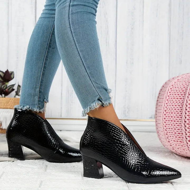 Luz™ | Women's Textured Ankle Boots with Curved Cut and Mid Block Heel