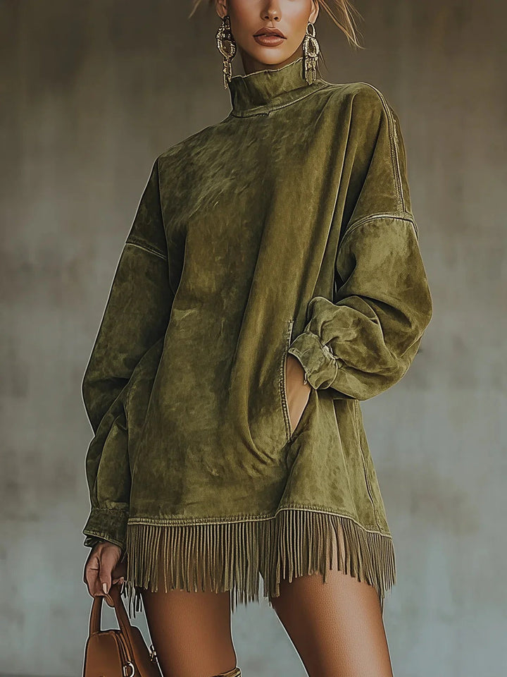 Maya - Fringed Mock Neck Tunic