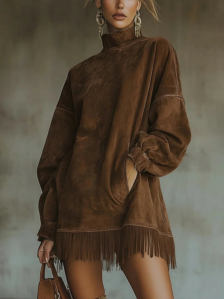Maya - Fringed Mock Neck Tunic