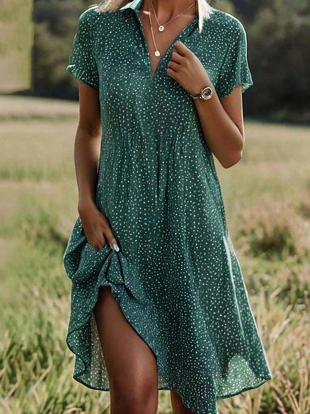 Short-sleeved shirt dress for women | Midi