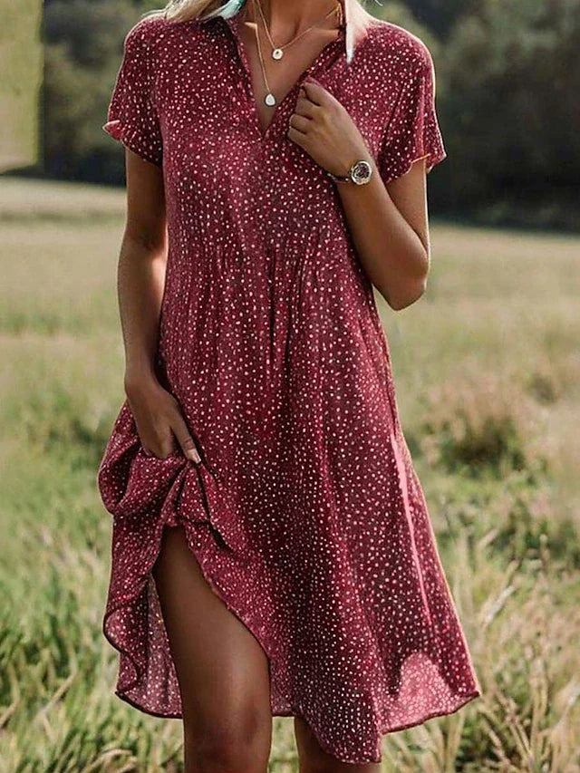 Short-sleeved shirt dress for women | Midi