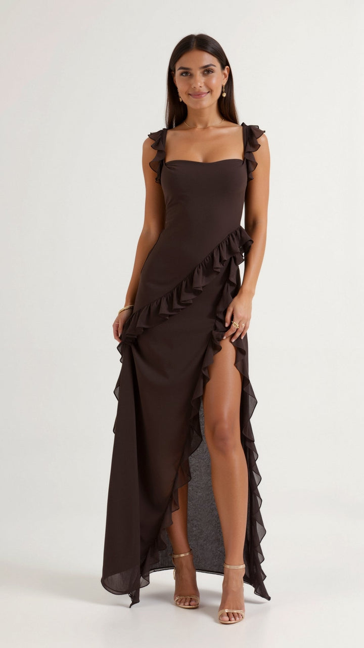 Women's Prom Dress | Ruffled with Slit Maxi