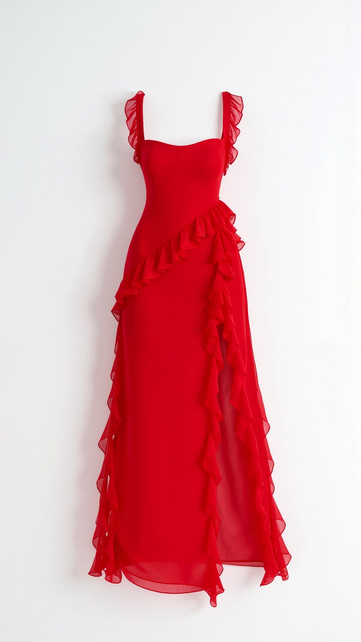 Women's Prom Dress | Ruffled with Slit Maxi