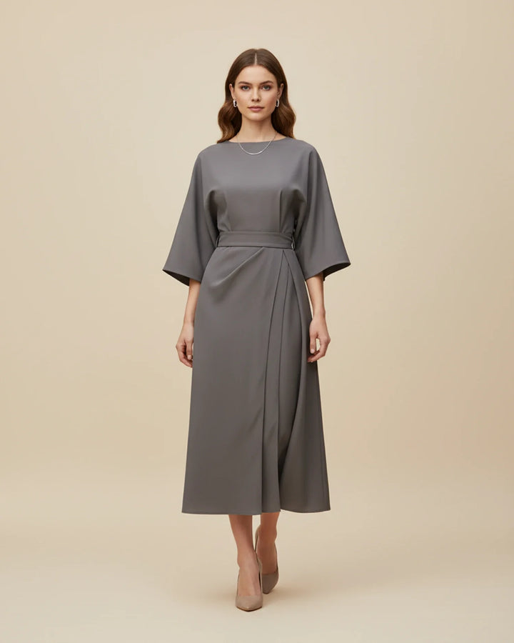 Women's Elegant Belted Dress with Lantern Sleeves